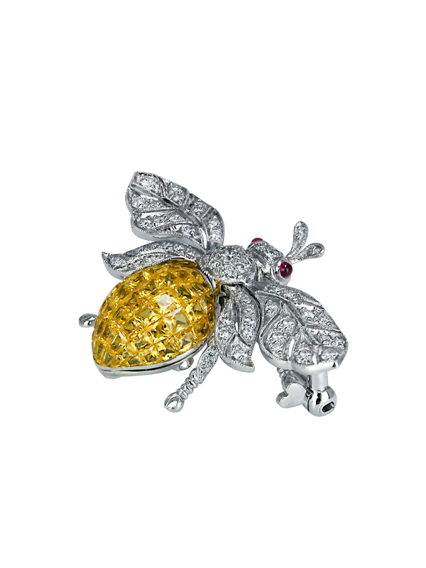 Брошь Jacob & Co. Abeille из белого золота с бриллиантами и желтыми сапфирами