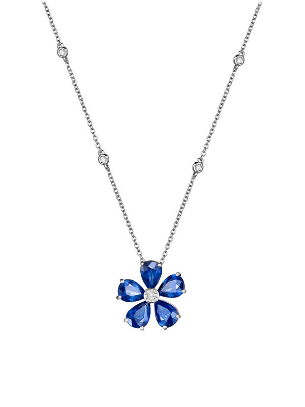 Кулон Color Flower из белого золота с бриллиантами и сапфирами