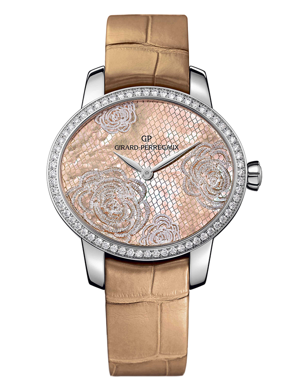 Часы Girard-Perregaux Cat's Eye Bloom Steel Beige Dial с вышивкой в виде цветов на циферблате