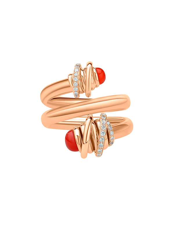  Кольцо de Grisogono Toi&Moi из розового золота с красными карнелианами и бриллиантами