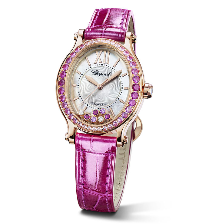Часы Chopard Happy Sport в корпусе из розового золота с рубинами, сапфирами и бриллиантами