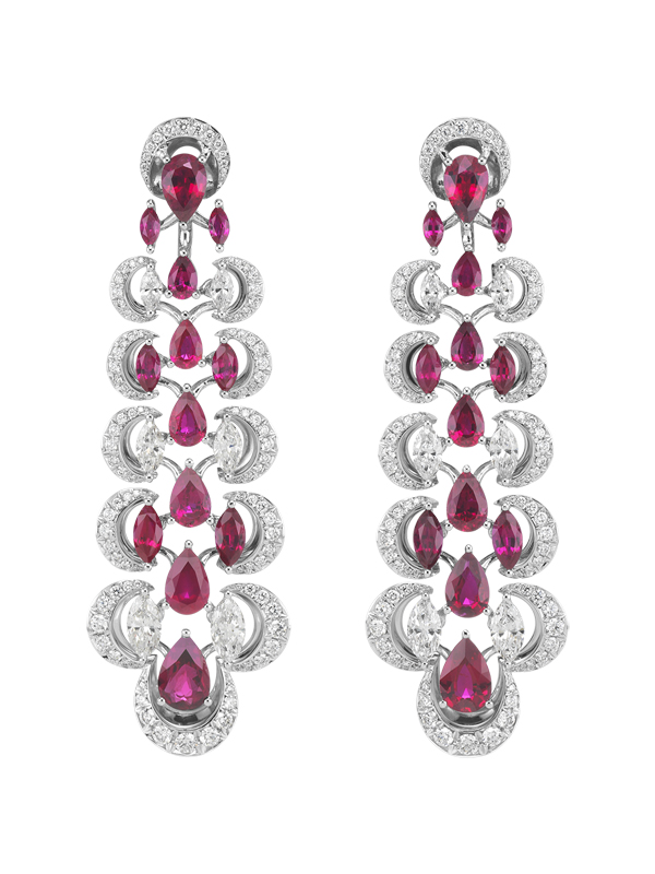 Серьги Chopard High Jewellery в белом золоте с бриллиантами и рубинами