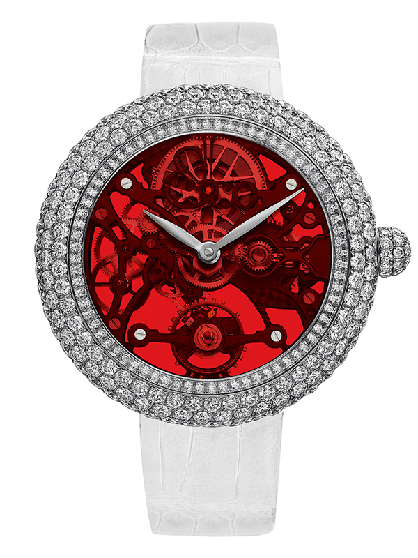 Часы Jacob & Co Northern Lights с красным скелетонизированным циферблатом и безелем, украшенным бриллиантами