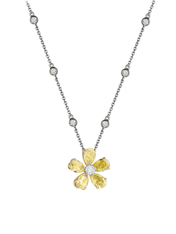 Кулон Mercury Flower из белого и желтого золота с бриллиантами