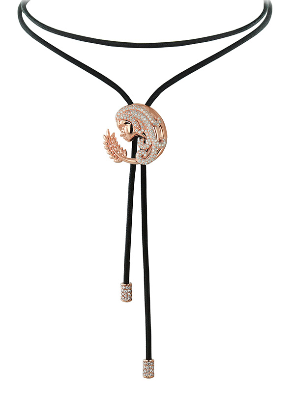 Колье Jacob & Co Zodiac «Дева» из розового золота и вощеного хлопка с бриллиантами