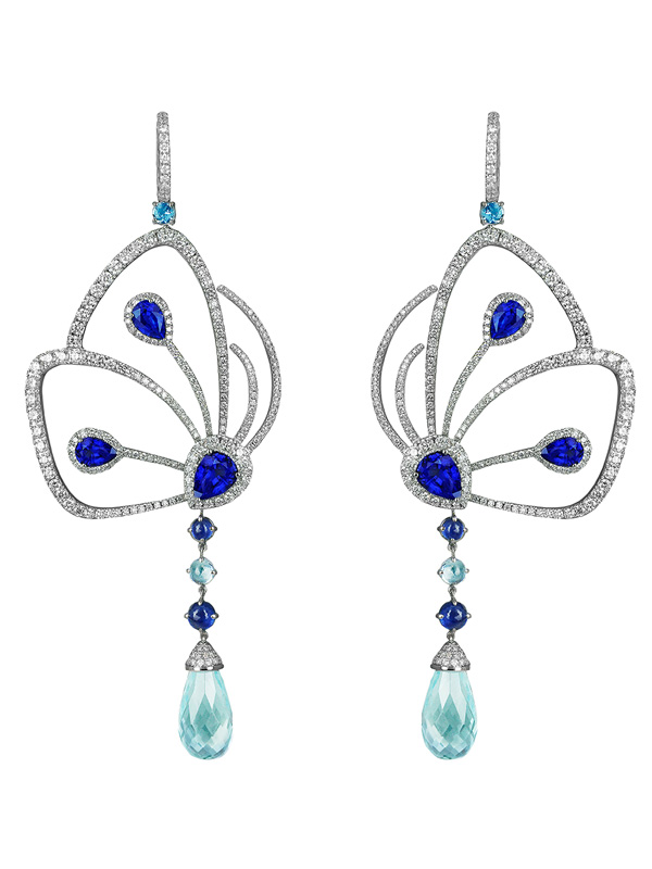 Серьги Jacob & Co Papillon из белого золота с танзанитами, бриллиантами и сапфирами