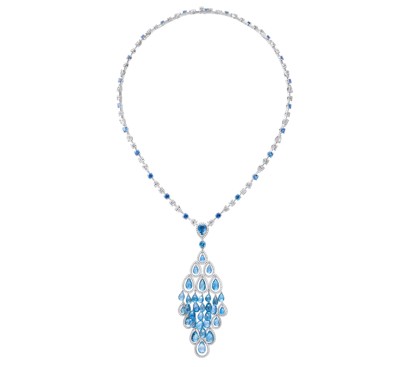 Колье Graff Briolette из белого золота с аквамаринами и бриллиантами