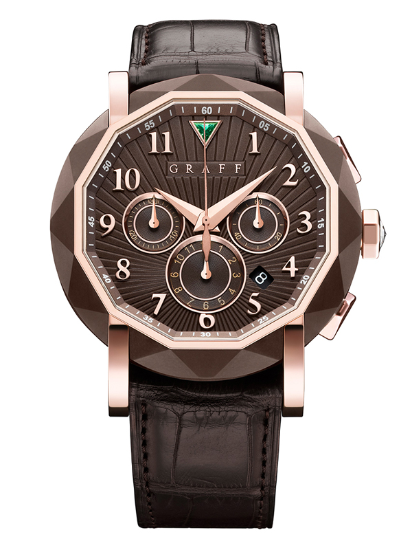 Часы Graff ChronoGraff Steel Rose Gold Chronograph в корпусе из стали и розового золота c изумрудом на 12-ти часах