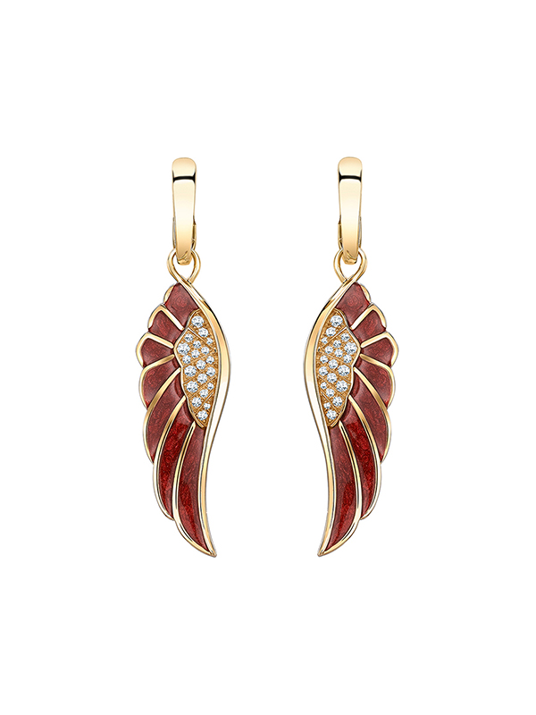 Серьги Garrard Wings Reflection из желтого золота с красной эмалью и бриллиантами