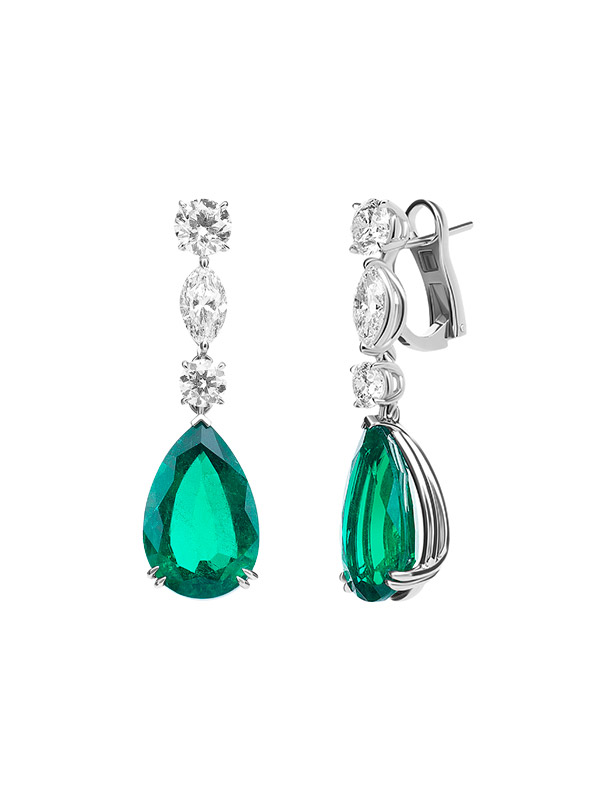 Серьги Mercury Color из белого золота с бриллиантами и изумрудами