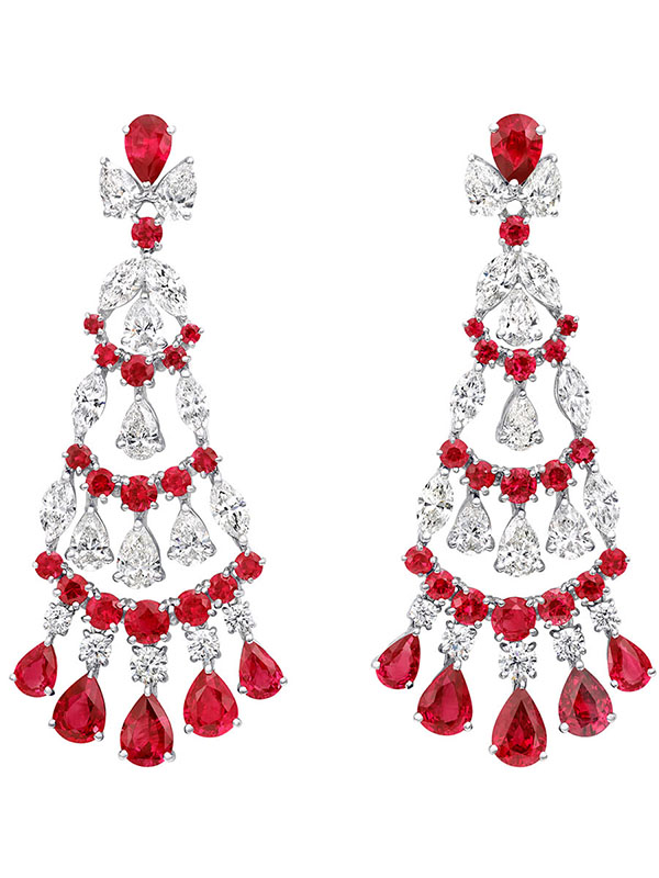 Серьги Graff Chandelier из белого золота с рубинами и бриллиантами