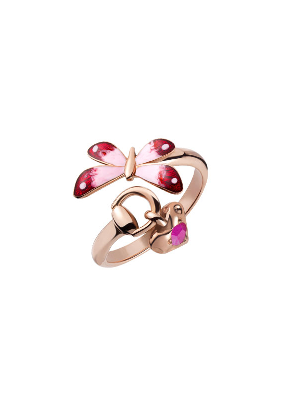 Кольцо Gucci Flora из розового золота с эмалью и рубином