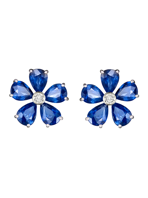Серьги Mercury Color Flower из белого золота с бриллиантами и сапфирами
