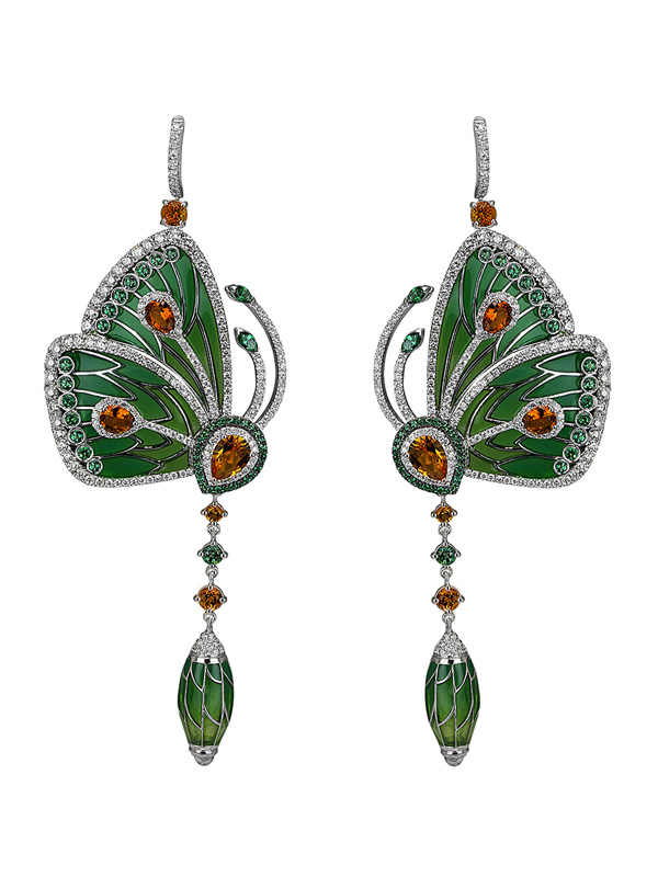 Серьги Jacob & Co. Papillon из белого золота с бриллиантами, цитринами и топазами