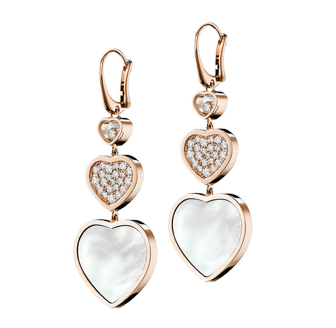 Серьги Chopard Happy Hearts из розового золота с бриллиантами и перламутром