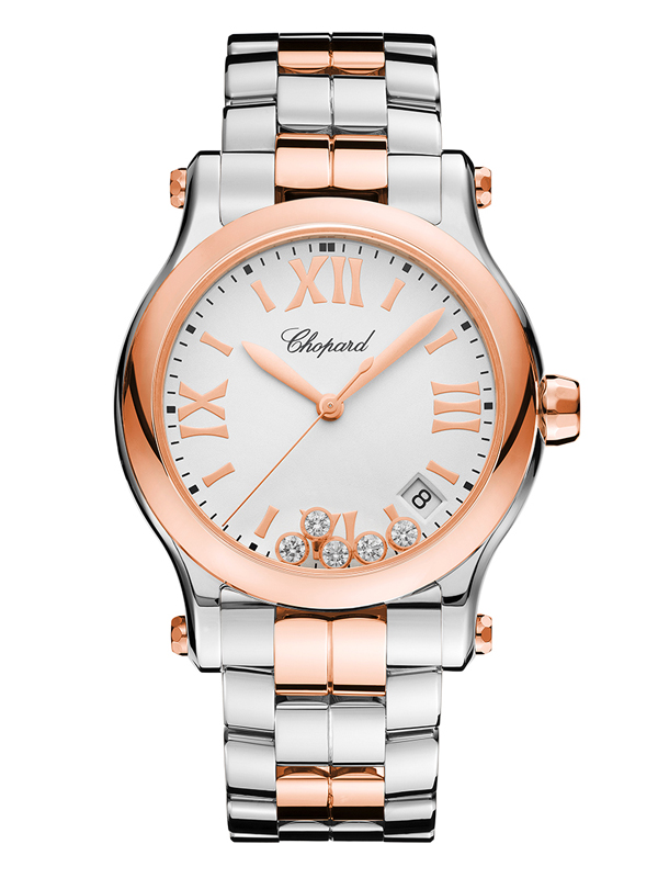 Часы Chopard Happy Sport из стали и розового золота с бриллиантами и указателем даты