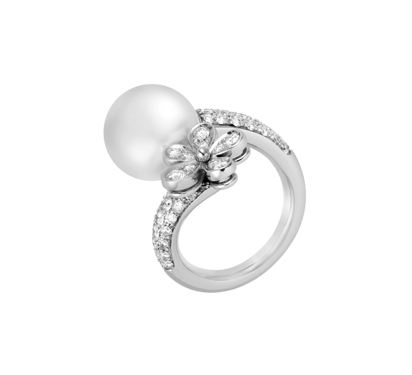 Кольцо Mikimoto Milano Daisy из белого золота с жемчугом и бриллиантами