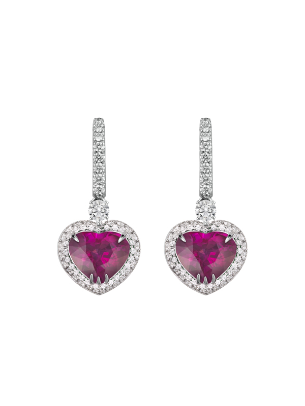 Серьги Mercury Heart из белого золота с бриллиантами и рубинами