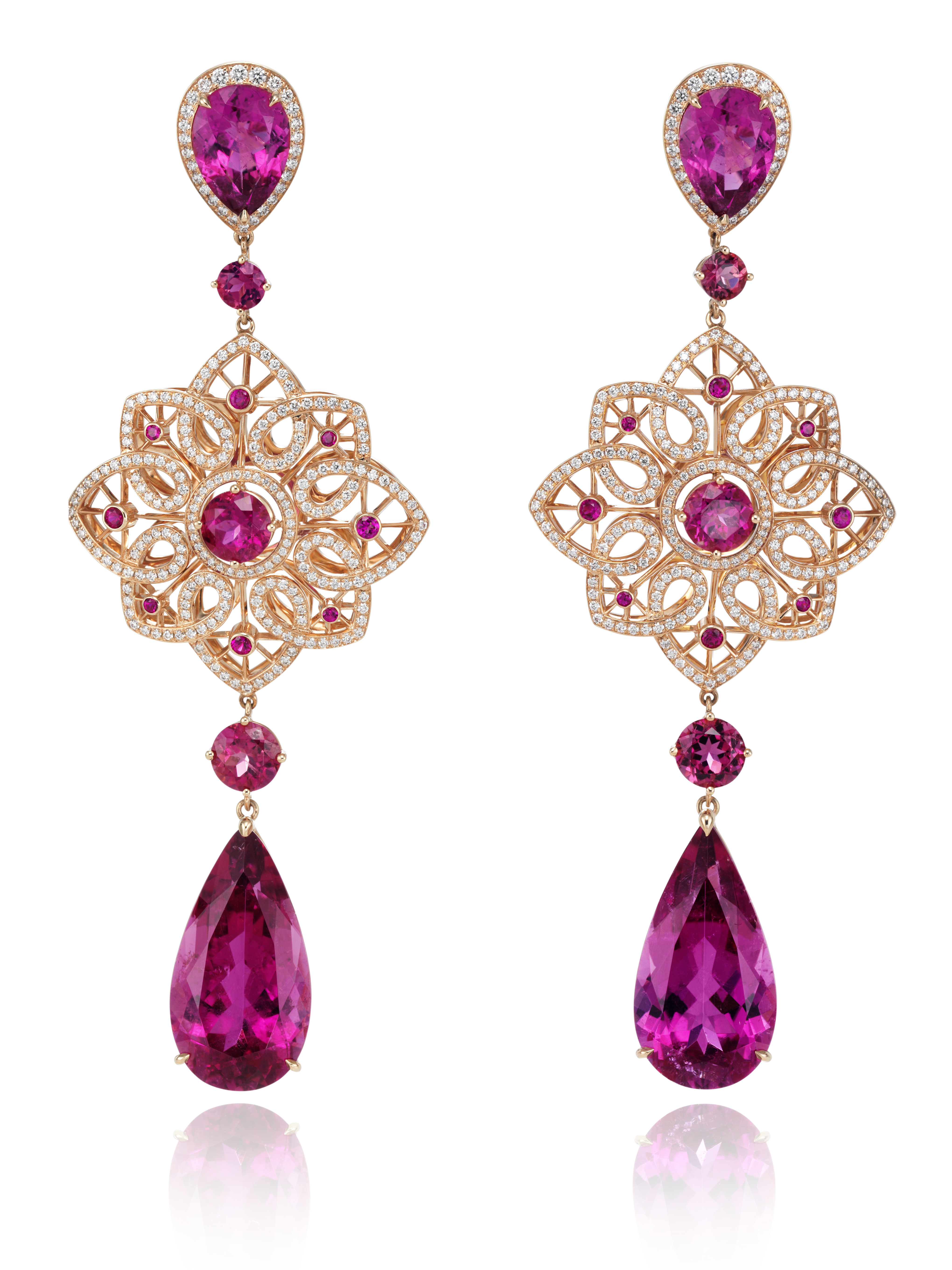 Серьги Chopard Temptations из розового золота с рубеллитами, турмалинами, бриллиантами и рубинами