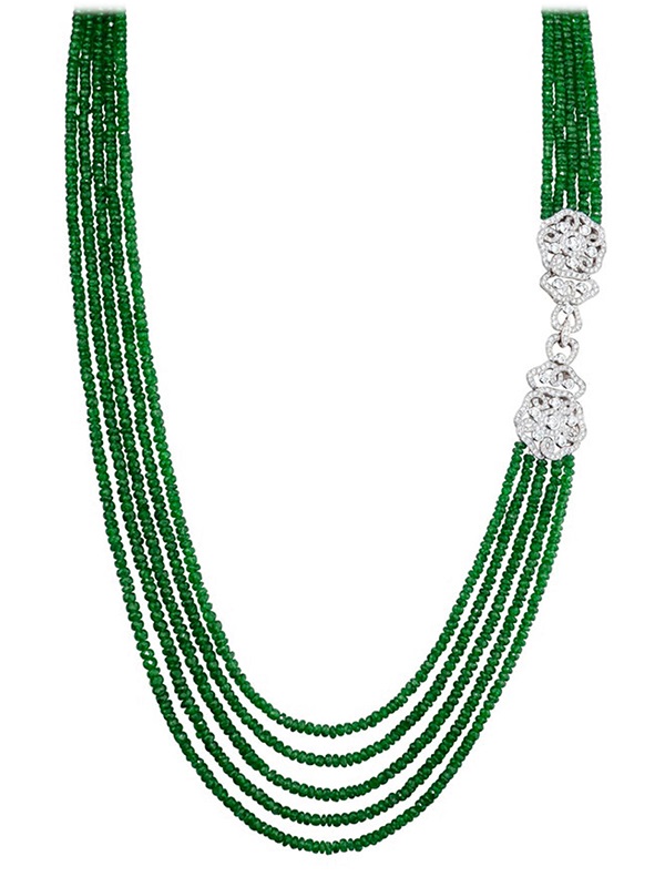 Колье Garrard Tudor Rose из белого золота с бриллиантами и изумрудами