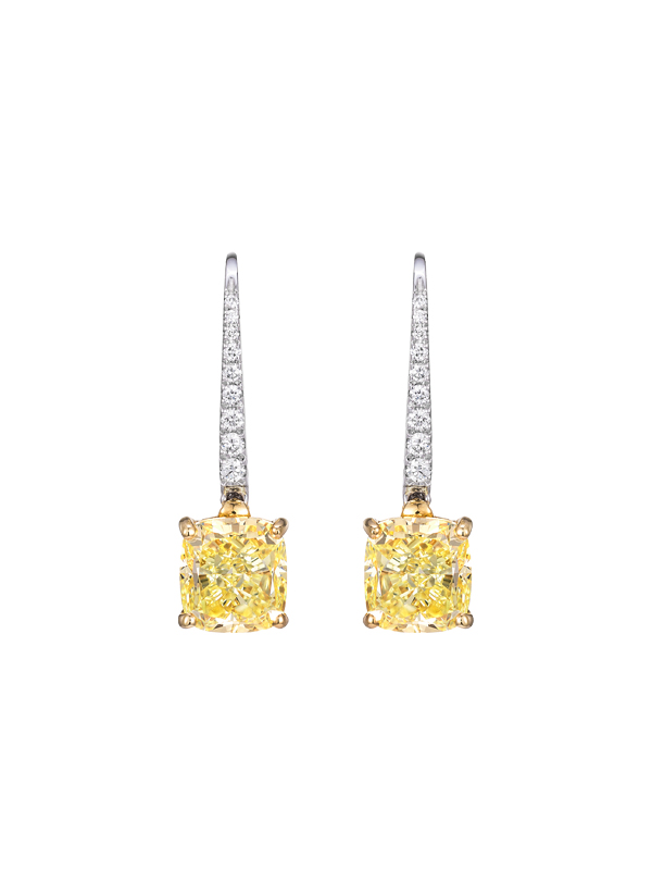 Серьги Mercury Classic из белого и желтого золота с желтыми бриллиантами огранки кушон и белыми бриллиантами круглой огранки