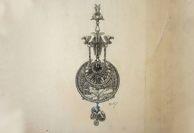 Эскиз Dessin de Montre («Дизайн часов»), Альфонс Муха (1900 г.)