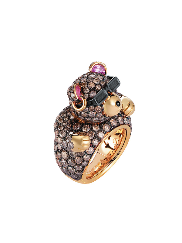 Кольцо de Grisogono Crazymals из розового золота с коньячными бриллиантами и розовыми сапфирами