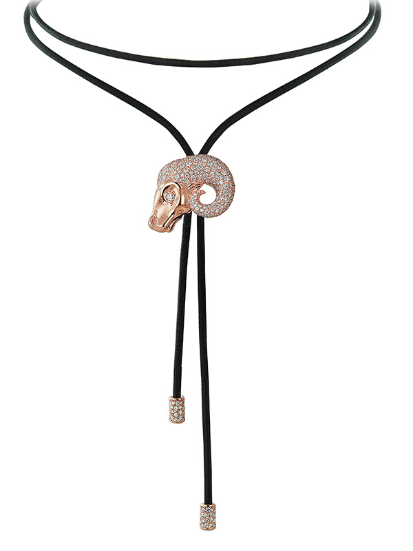 Колье Jacob & Co Zodiac «Овен» из розового золота и вощеного хлопка с бриллиантами
