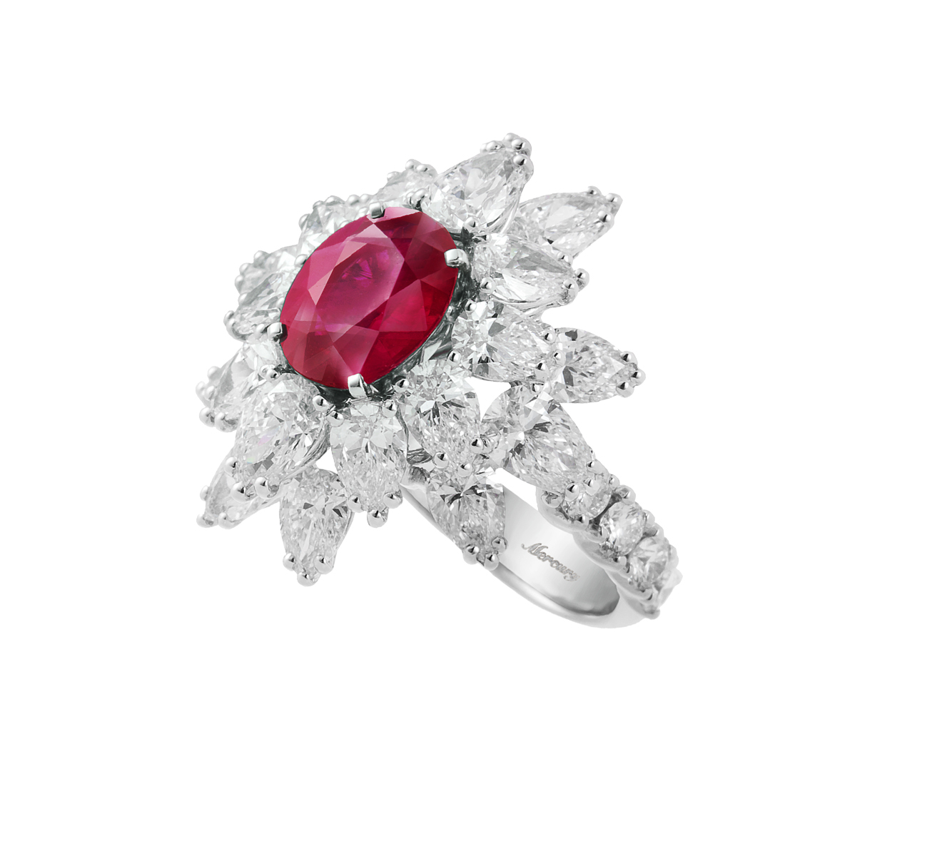 Кольцо Mercury Color из белого золота с бриллиантами и рубином
