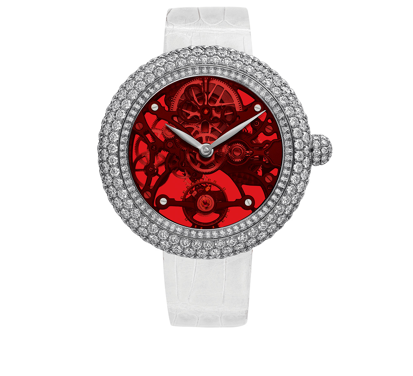 Часы Jacob & Co Northern Lights Steel Red Dial с безелем, украшенным бриллиантами