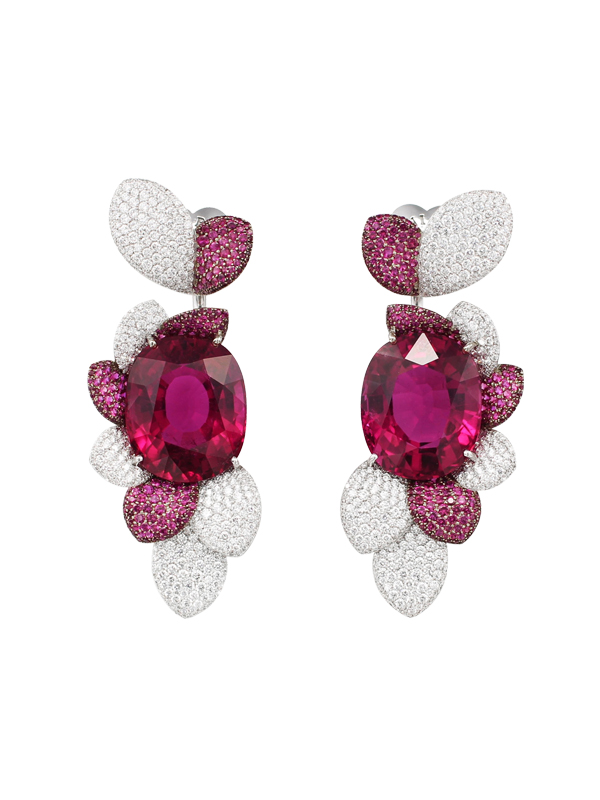 Серьги Pasquale Bruni Giardini Segreti из белого золота с бриллиантами, рубеллитами и рубинами