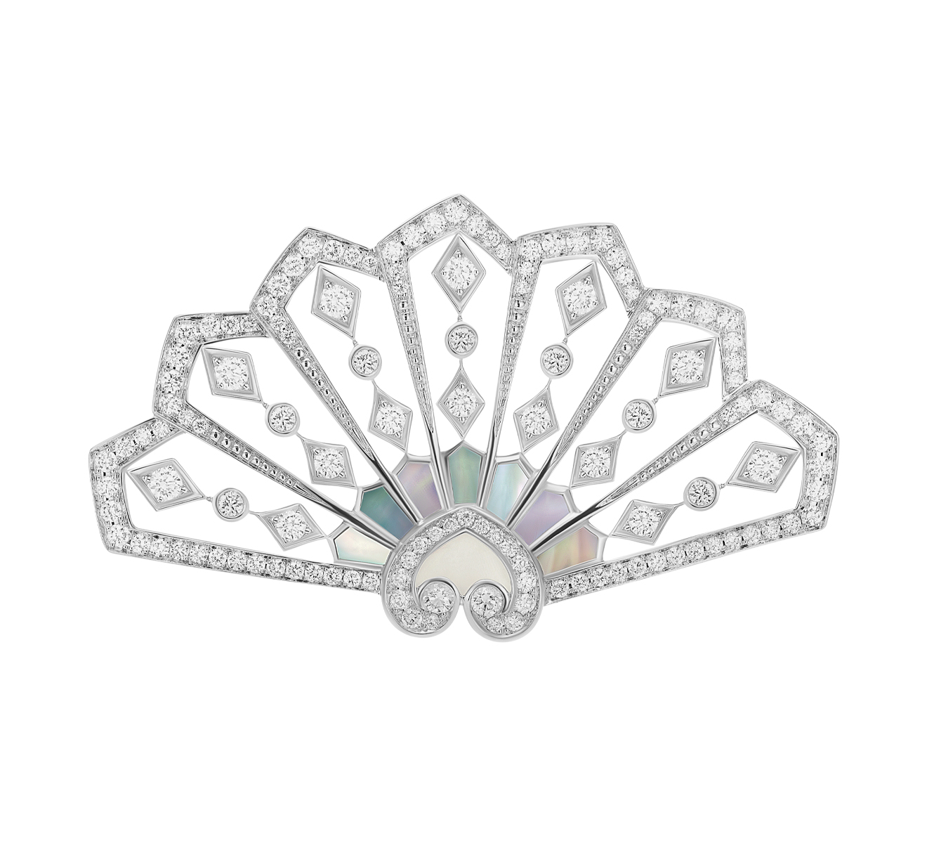 Брошь Garrard Fanfare из белого золота с перламутром и бриллиантами