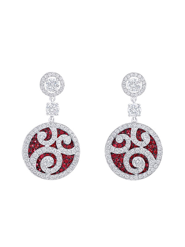 Серьги Graff Diamond on Diamond из белого золота с рубинами и бриллиантами