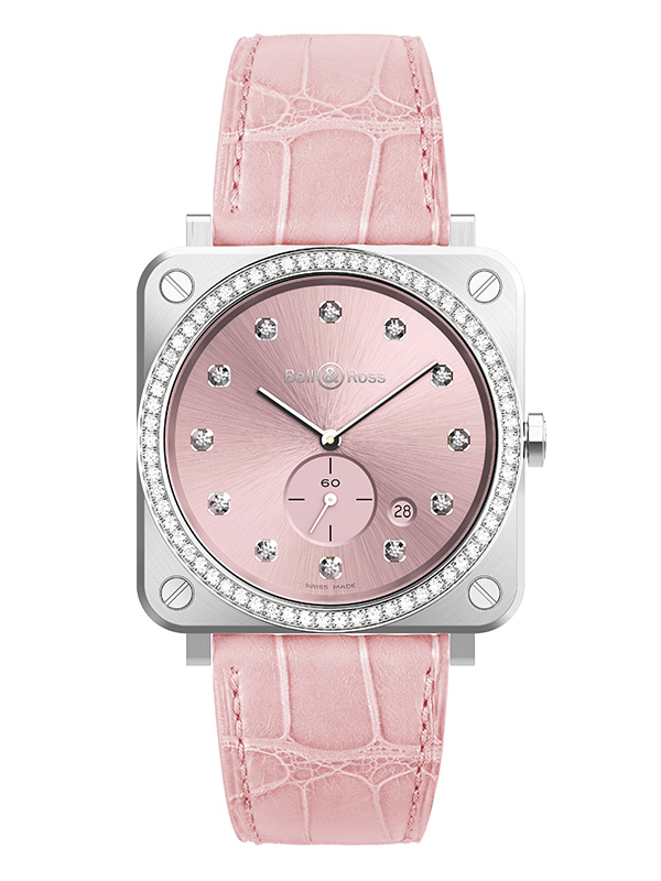 Часы Bell&Ross BR S Steel Small Seconds Pink Watch в стальном корпусе с бриллиантовыми указателями часа и бриллиантами по безелем 