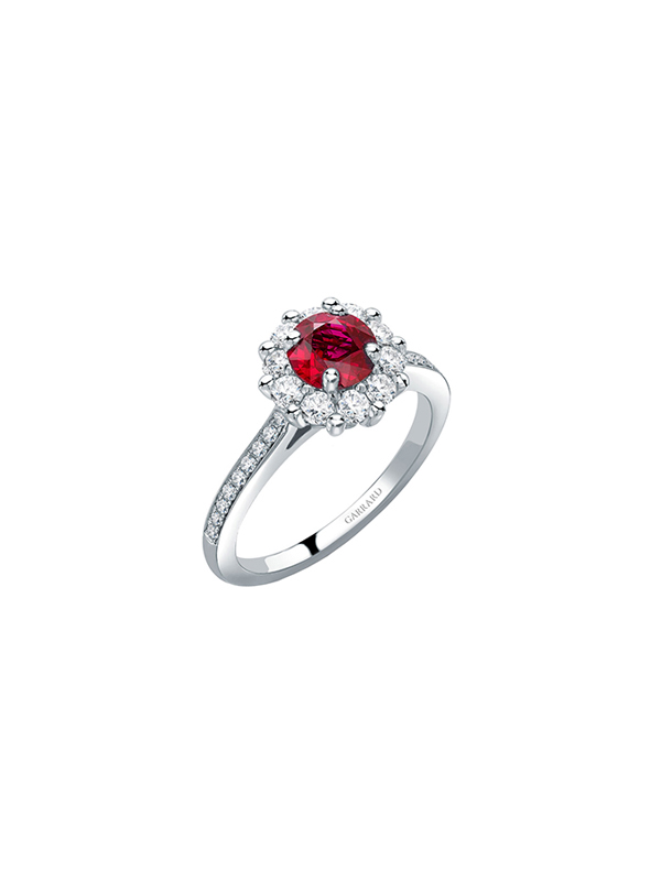 Кольцо Garrard 1735 из белого золота с центральным рубином и бриллиантами