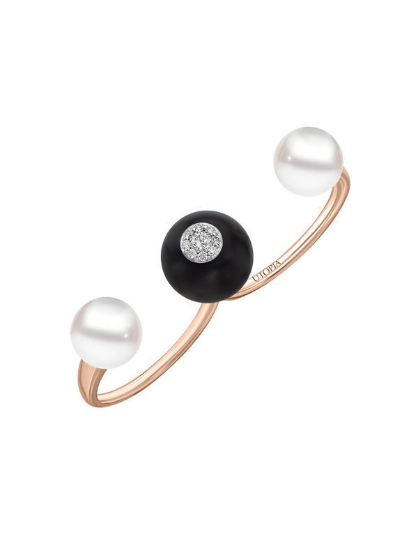 Кольцо Utopia Dots из белого и розового золота с агатом, жемчугом и бриллиантами