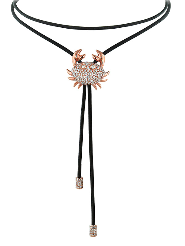 Колье Jacob & Co Zodiac «Рак» из розового золота и вощеного хлопка с бриллиантами