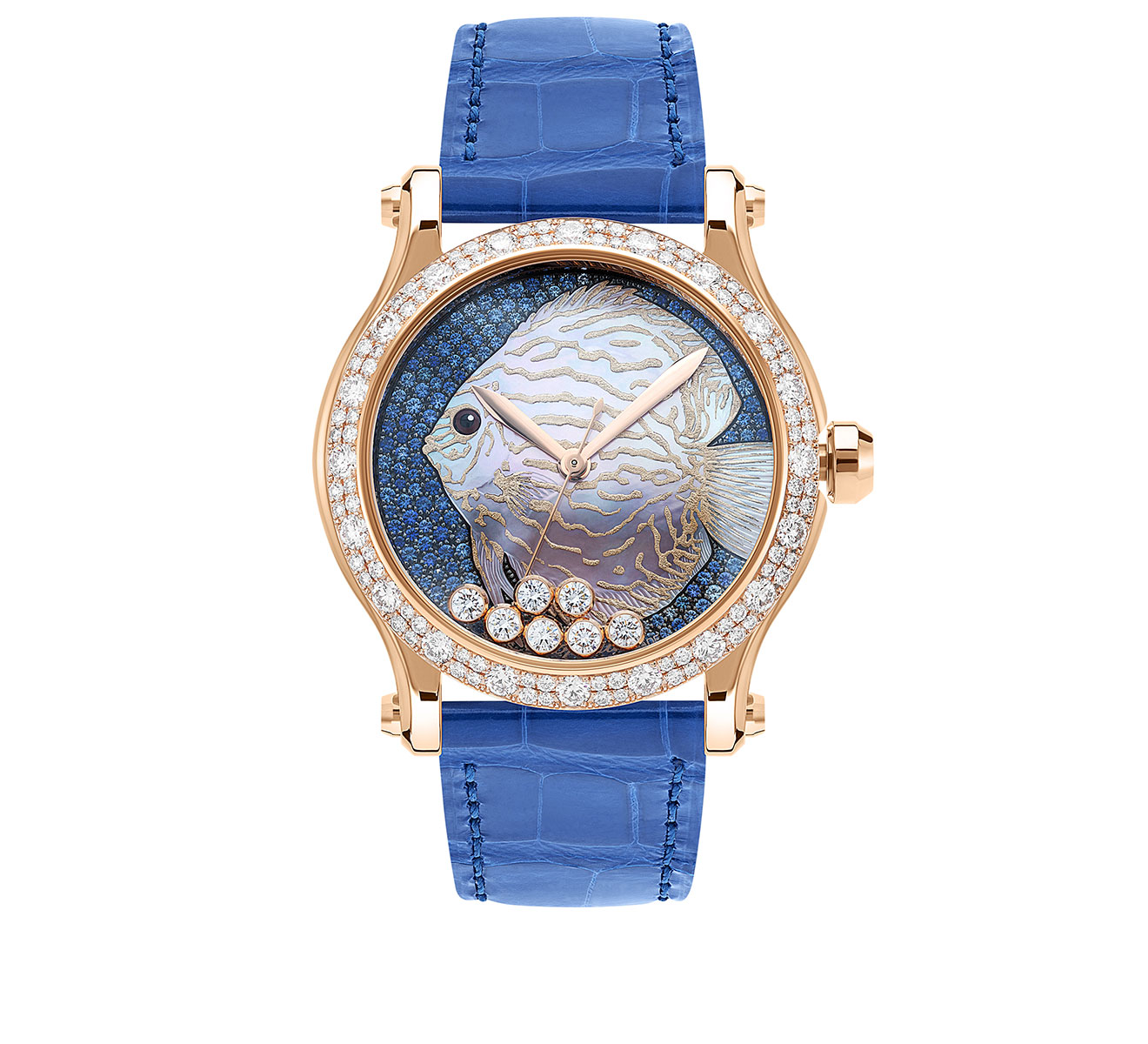 Часы Chopard Happy Fish в корпусе из желтого золота с бриллиантами по безелю
