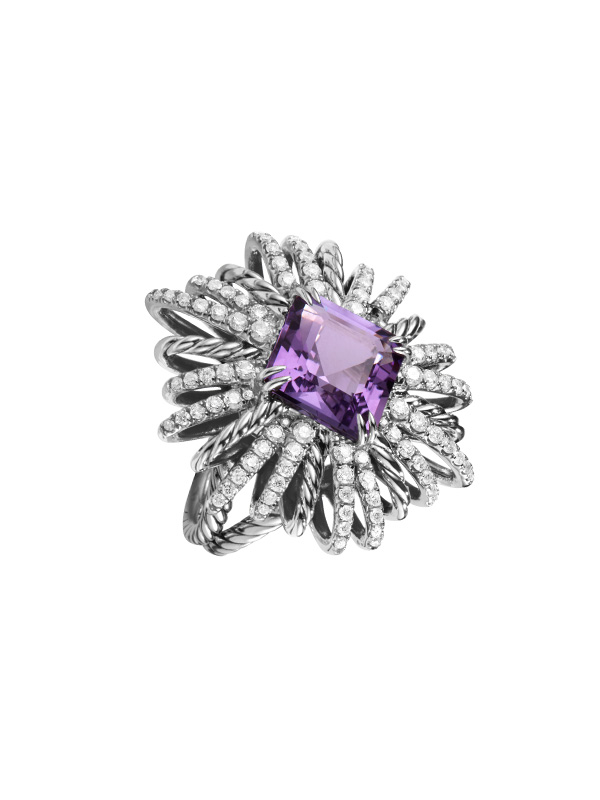 Кольцо David Yurman Starburst из серебра с бриллиантами и аметистом