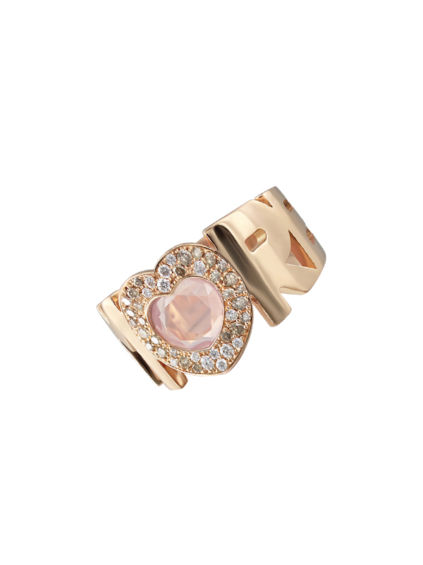 Кольцо Pasquale Bruni Amore из розового золота с розовым кварцем, белыми и коньячными бриллиантами