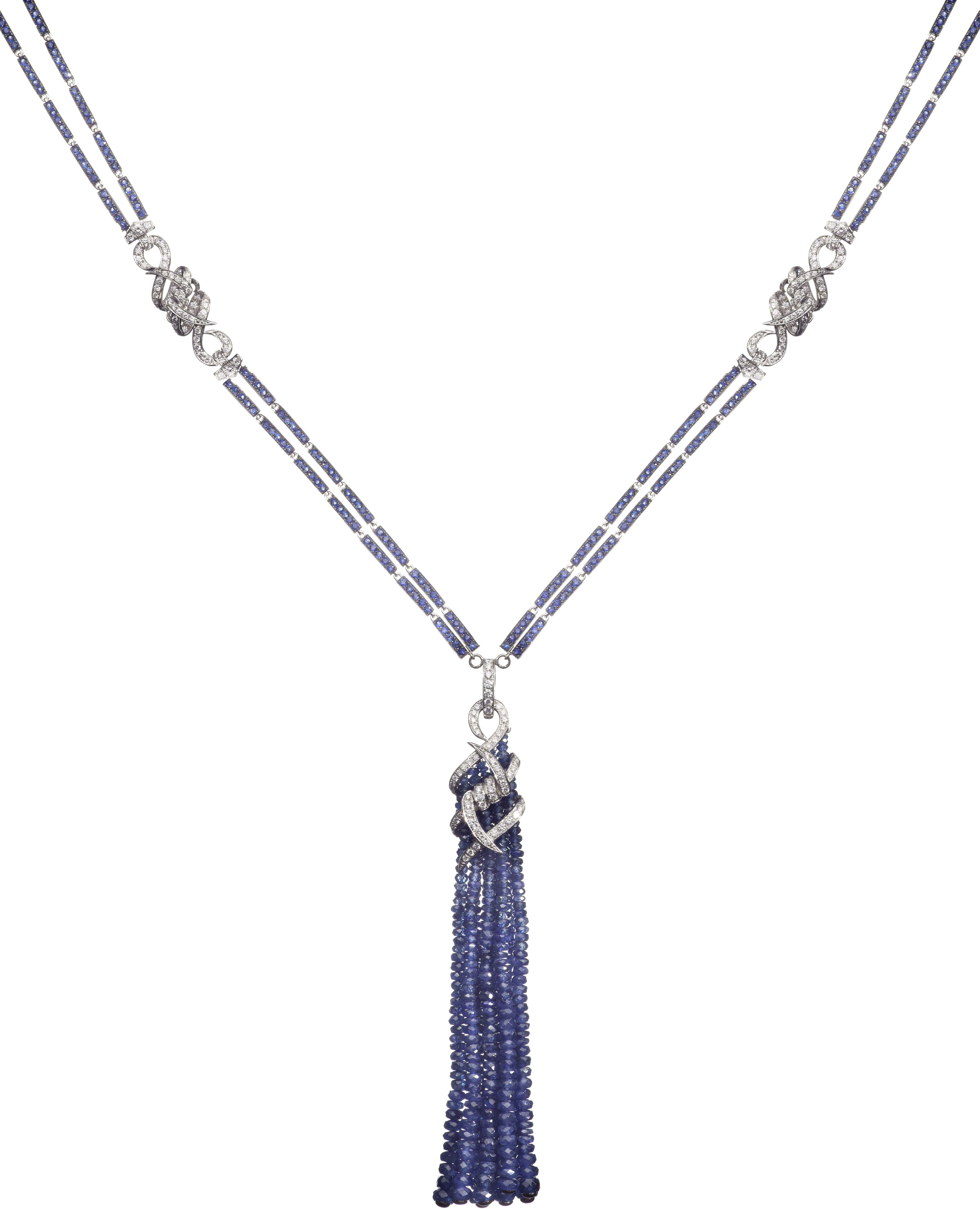 Колье Stephen Webster Forget Me Knot в белом золоте с бриллиантами и сапфирами