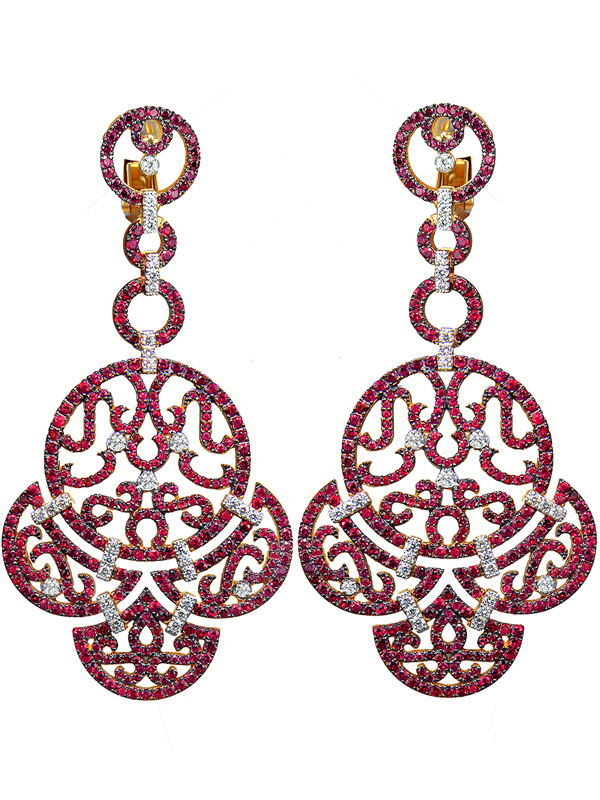 Серьги Jacob & Co Lace тз розового золота с рубинами и бриллиантами
