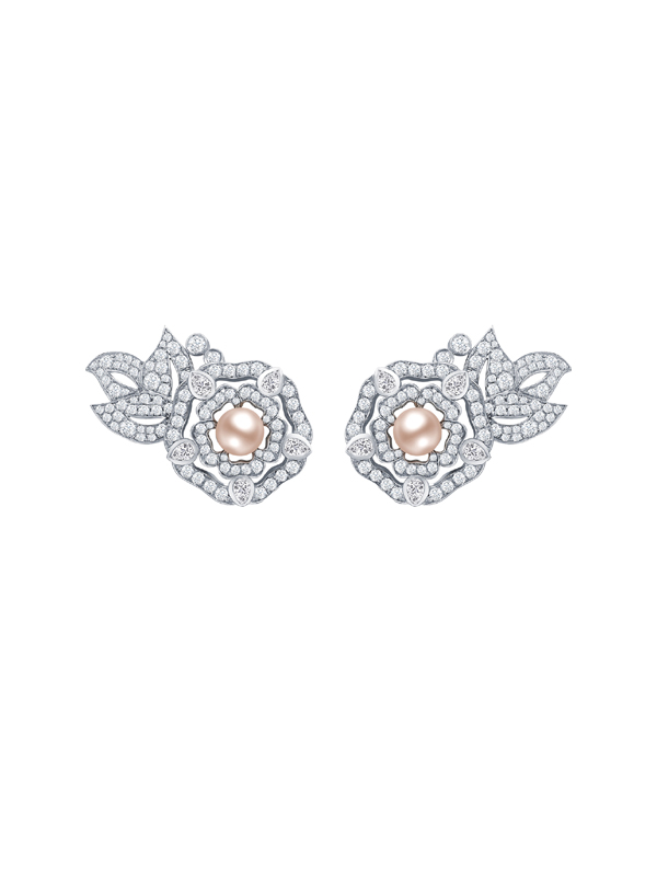 Серьги Garrard из коллекции Tudor Rose из белого золота с жемчугом и бриллиантами