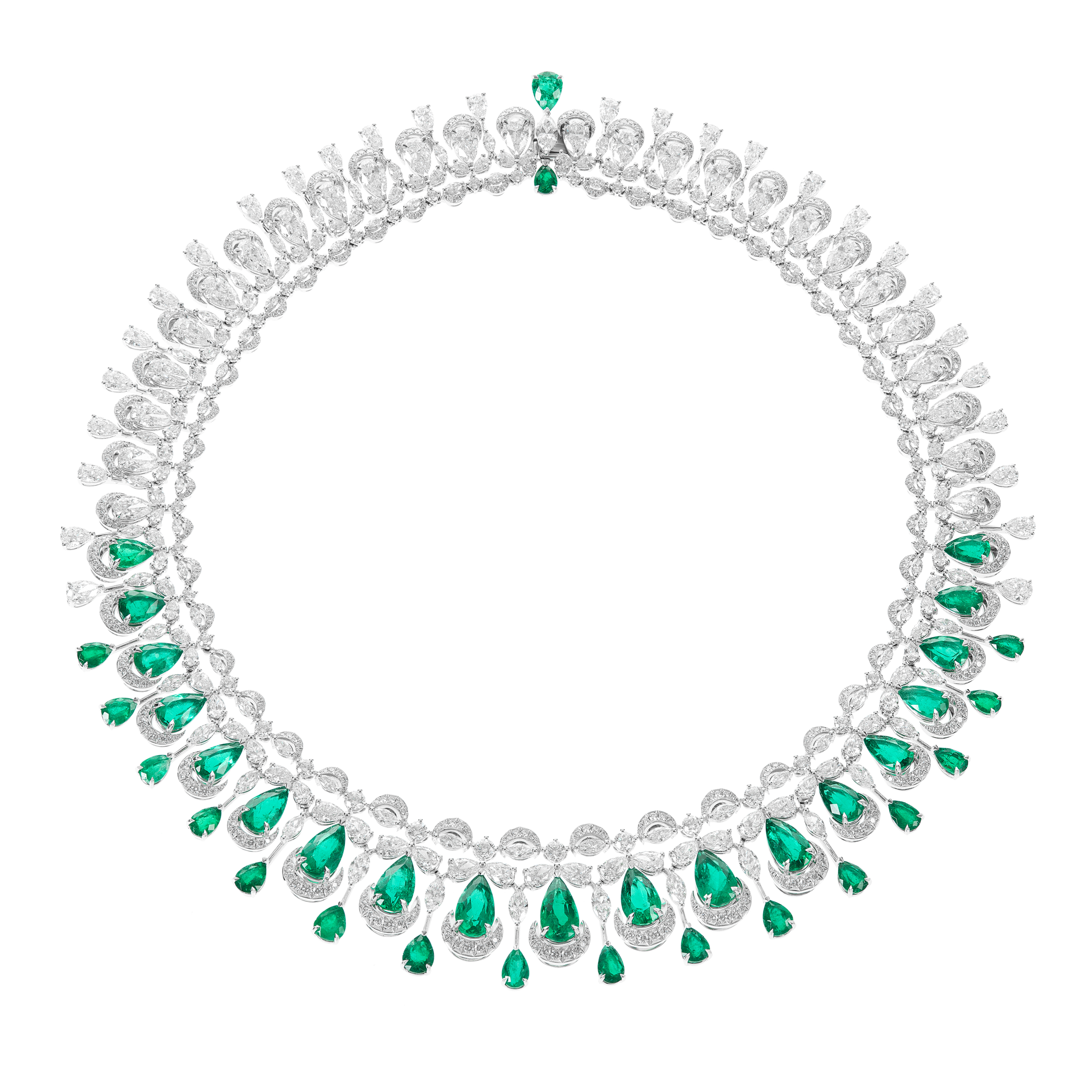 Колье Chopard High Jewellery из белого золота с изумрудами и бриллиантами