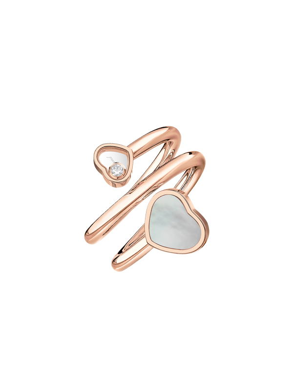 Кольцо Chopard Happy Hearts из розового золота с плавающим бриллиантом и вставкой из перламутра