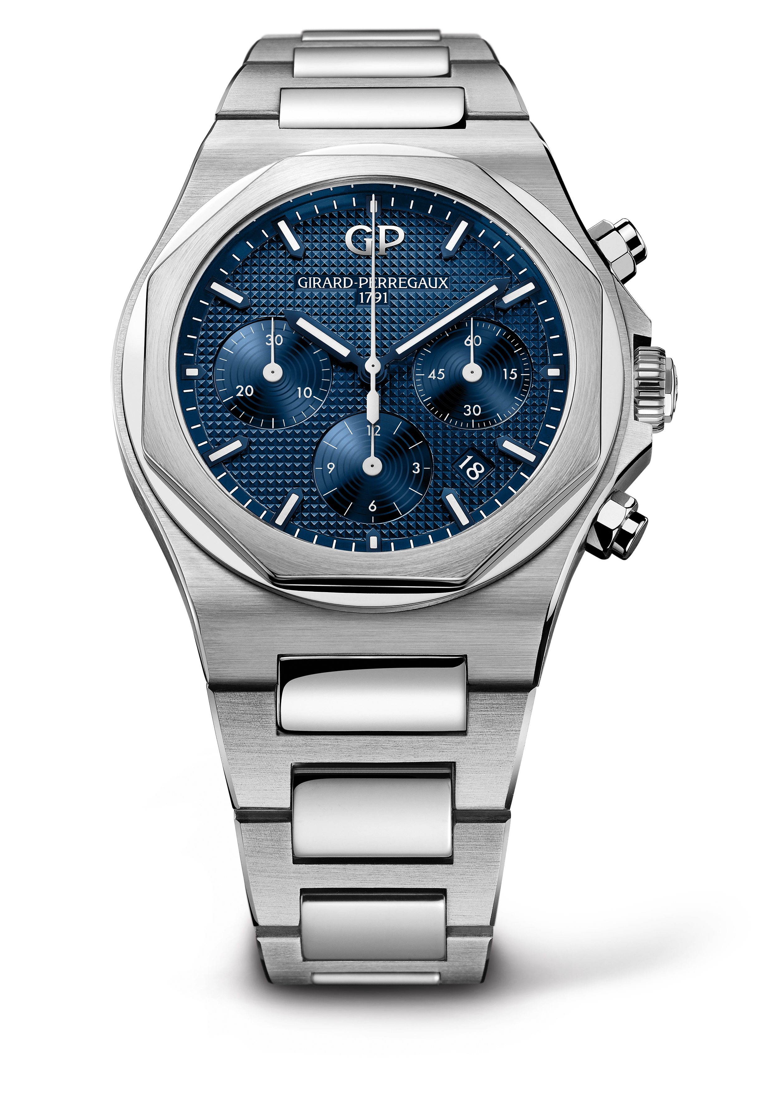 Часы Girard-Perregaux Laureato Chronograph 42 мм с синим гильошированным циферблатом