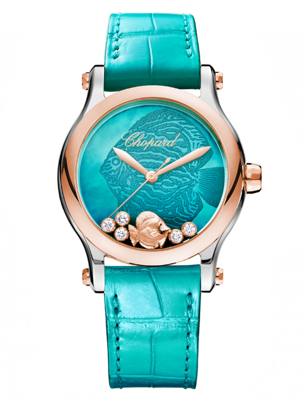 Часы Chopard Happy Fish в корпусе из розового золота и стали с подвижной рыбкой из розового золота