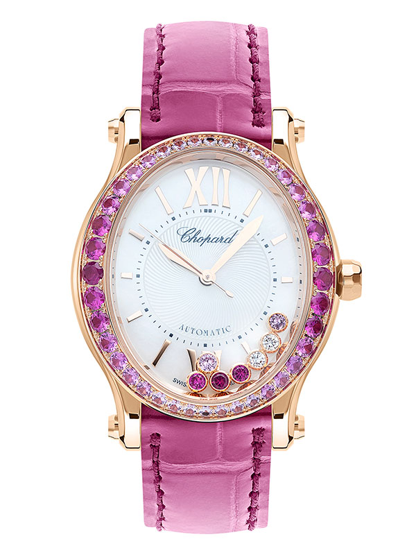 Часы Chopard Happy Sport в 31,31 мм корпусе из розового золота с сапфирами, рубинами и бриллиантами