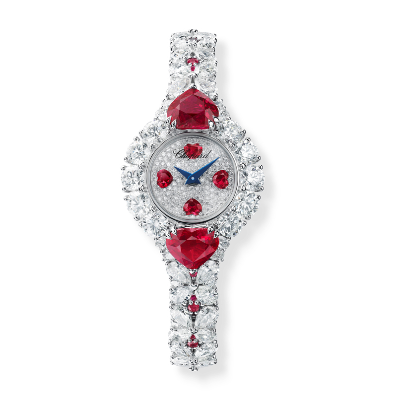 Часы Chopard Red Carpet из белого «этичного» золота с бриллиантами(27,21 к) и рубинами (8,4 к)