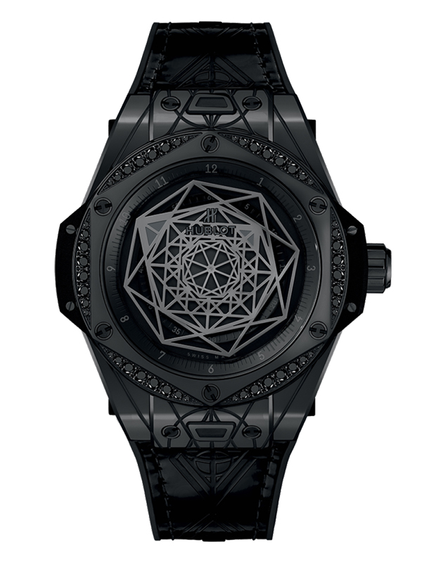 ЧасыHublot Big Bang Sang Bleu All Black Diamonds в корпусе из керамики и стали с черными бриллиантами